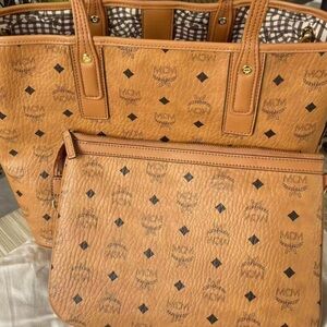 MCM Cognac Visetos Tote and Pouch